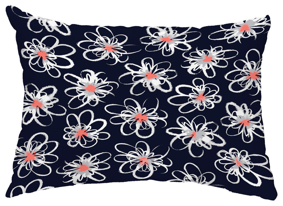 Penelope Floral 14"x20" Decorative Floral Outdoor Throw Pillow, Navy Blue