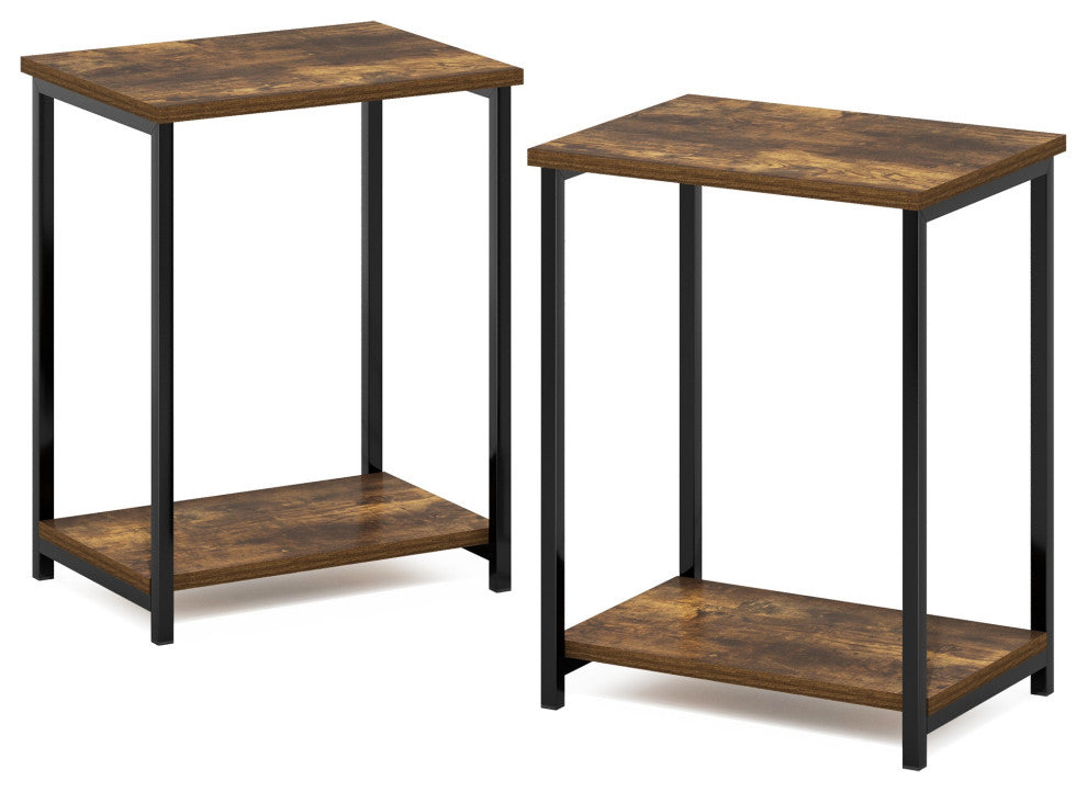 Furinno Simplistic Industrial Metal Frame End Table 2-Pack Amber Pine