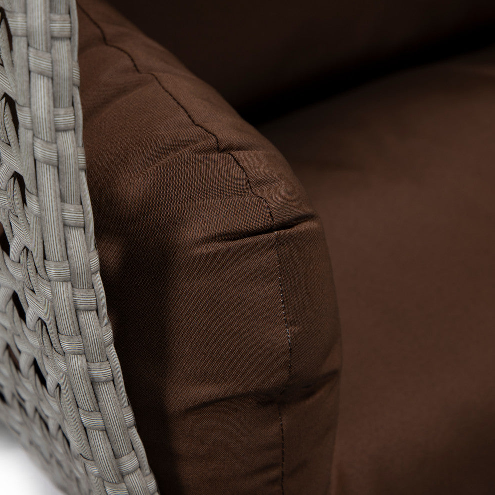 LeisureMod Mendoza Light Gray Wicker Hanging Double Egg Swing Chair, Brown