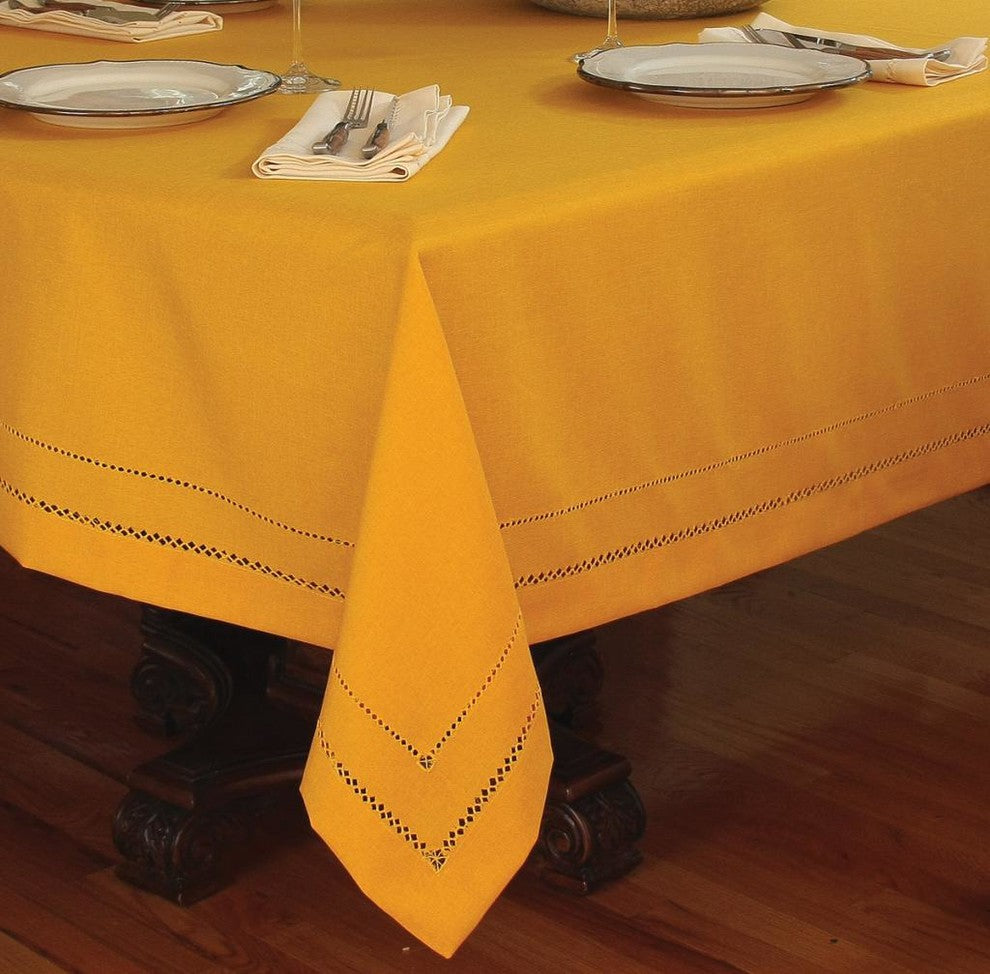 Double Hemstitch Easy Care Tablecloth, 65"x140", Gold