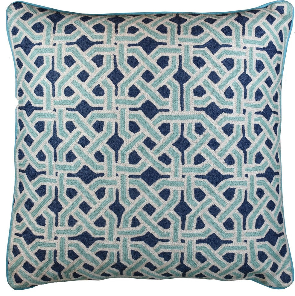 Mosaic Celtic Knot Turquoise Decorative Pillow Cover Handembroidered Wool 20x20"