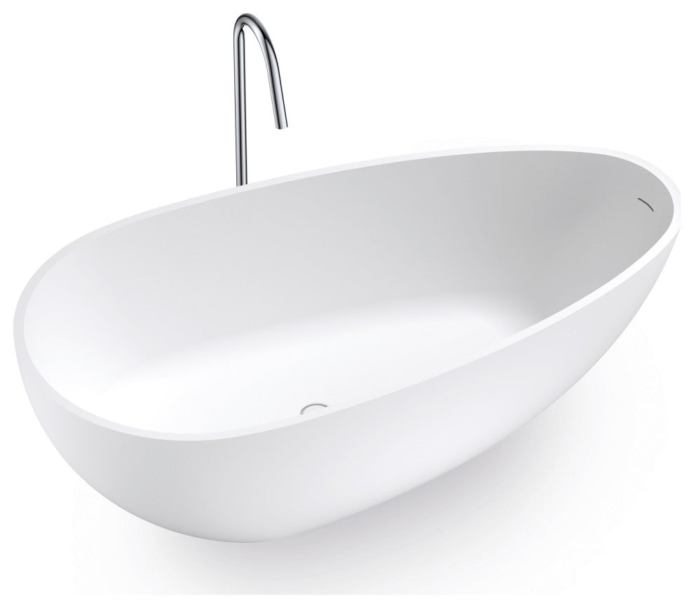 Vanity Art Solid Surface Resin Stone Freestanding Bathtub, Matte White, 59"x30"