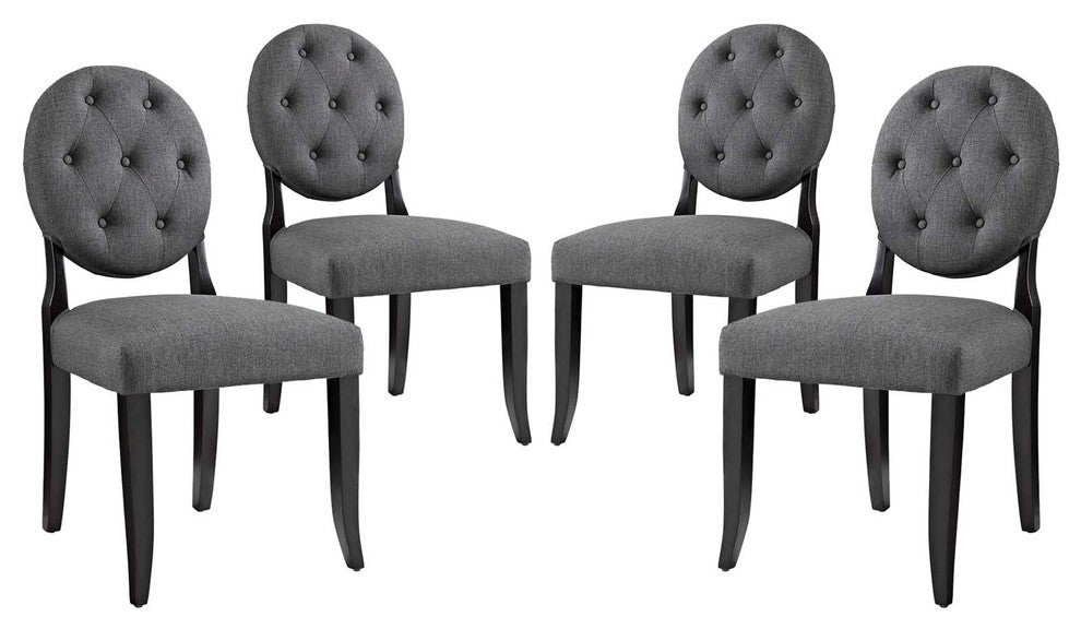 Button Dining Side Chair Upholstered Fabric Set of 4, Gray