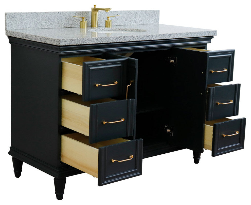 49" Single Sink Vanity, Dark Gray Finish With Gray Granite and Oval Sink