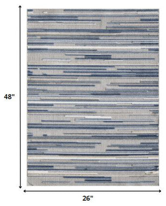 2"x4" Blue Abstract Striped Indoor Outdoor Area Rug