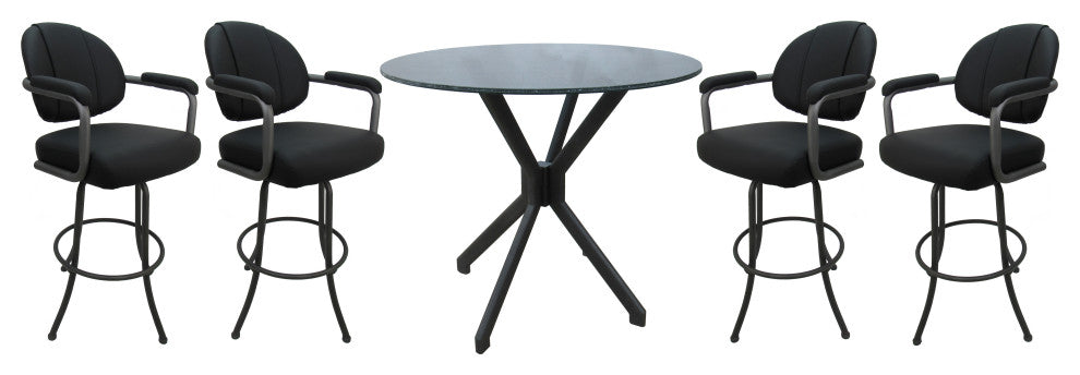 Swivel Counter Metal Pub Set - M-70 Stools 26" or 30", Black Vinyl - Grey, 26", Crackle Glass