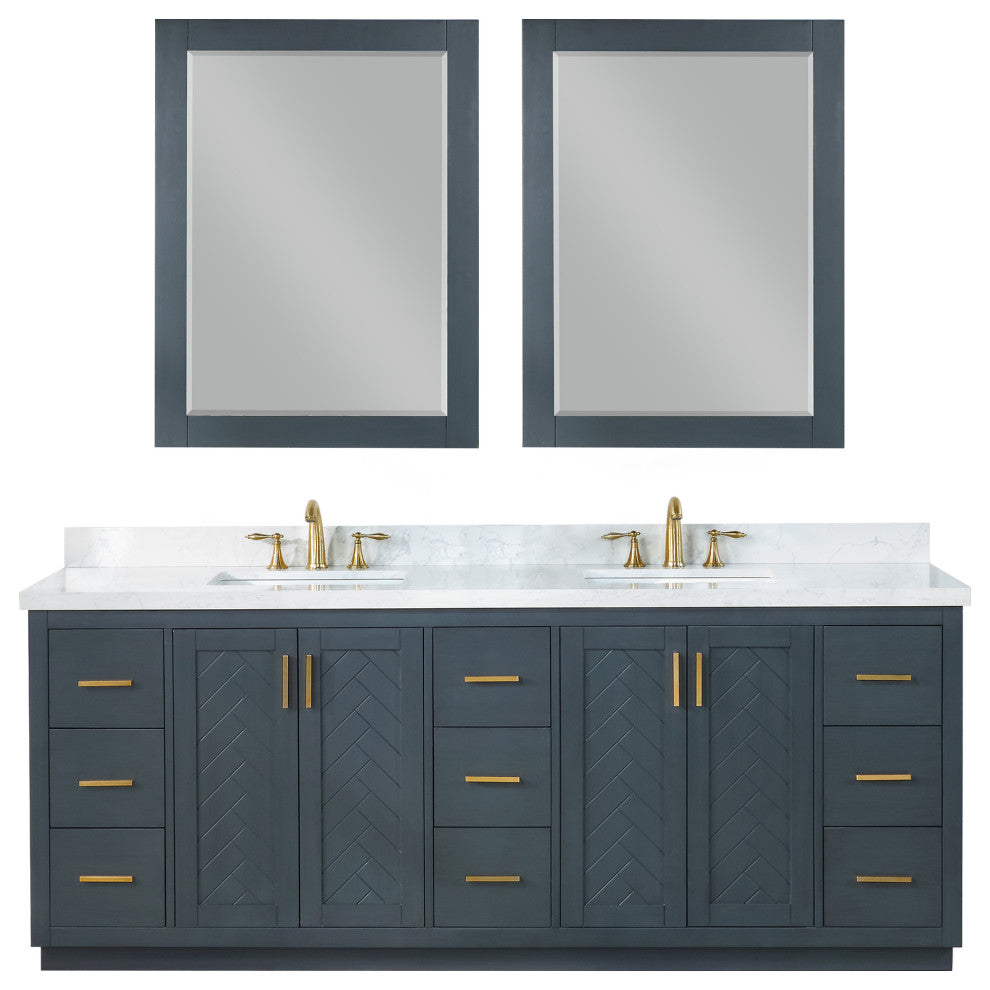 Gazsi Charcoal Blue Bathroom Vanity Set, 84", With Mirror