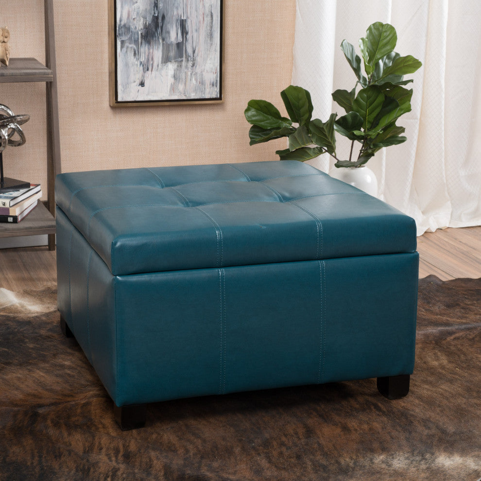 GDF Studio Kensington Square Storage Ottoman, Teal, Pu, Birch
