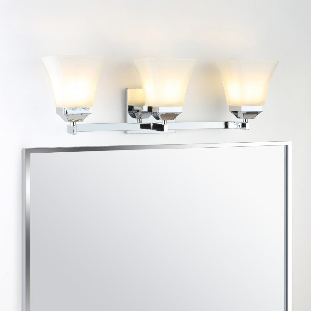 Staunton 1-Light Iron/Glass Modern Cottage LED Vanity Light, Chrome, 3-Light