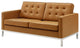 Tufted Armchair and Loveseat Sofa Set, Faux Leather, Silver Tan, Modern, Lounge