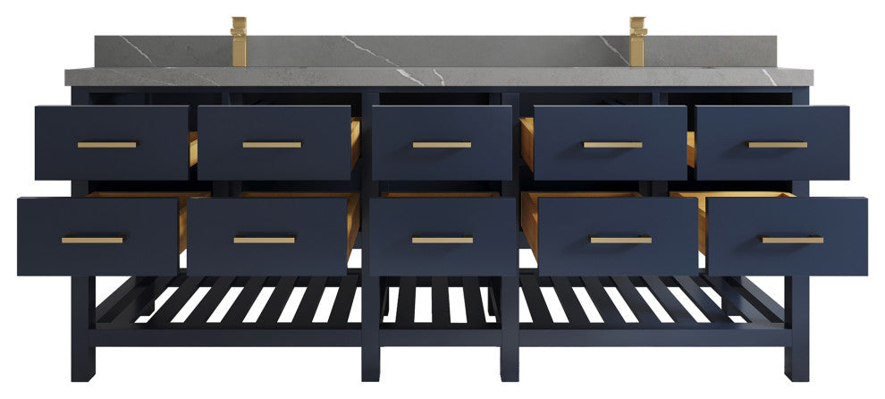 Parker 84 Double Sink Bath Vanity in Navy Blue  2" Piatra Gray