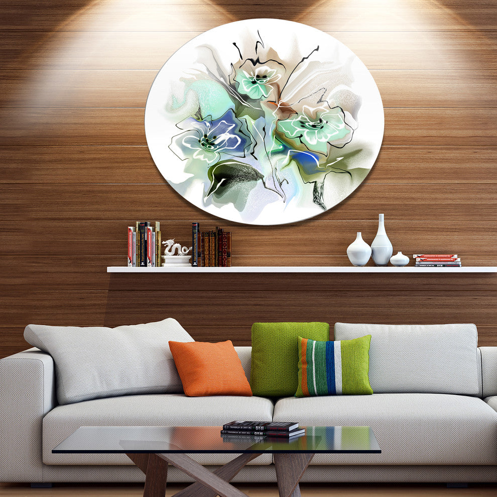 Textured Floral Watercolor, Floral Round Wall Art, 23"