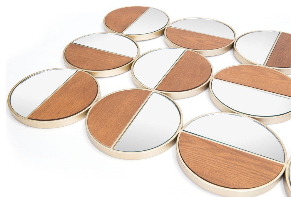 Frame Wall Mirror, Round, Glass, Steel Metal, Gold, Walnut, Bedroom Living