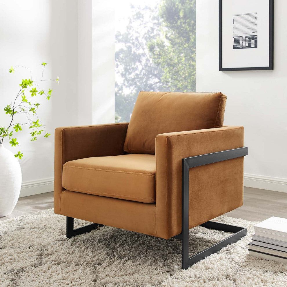 Accent Chair, Velvet, Metal, Black Brown, Modern, Living Lounge Hospitality