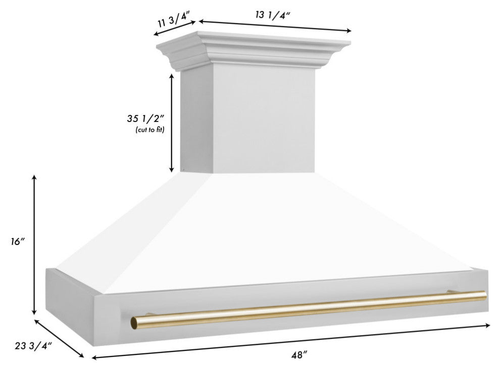 ZLINE 48" Wall Mount Hood, Stainless With White Matte Shell, 8654STZ-WM48-G