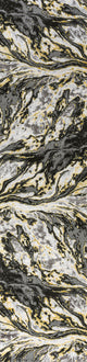 Swirl Marbled Abstract Area Rug, Black/Yellow, 2 X 8