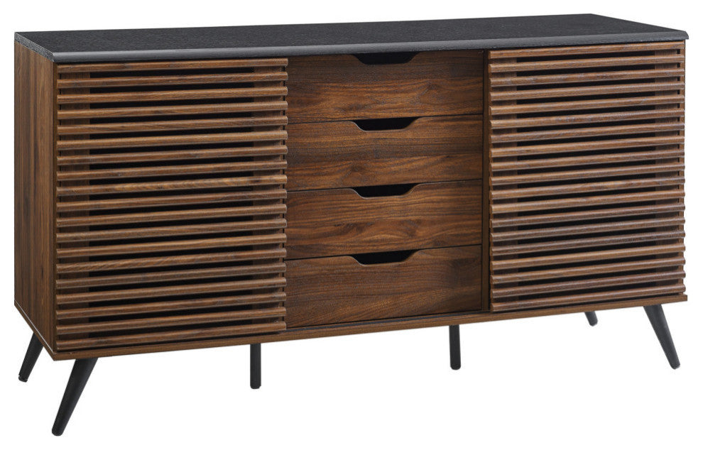 59" Havana Sliding Slat Door 4 Drawer Sideboard, Ebony/Dark Walnut