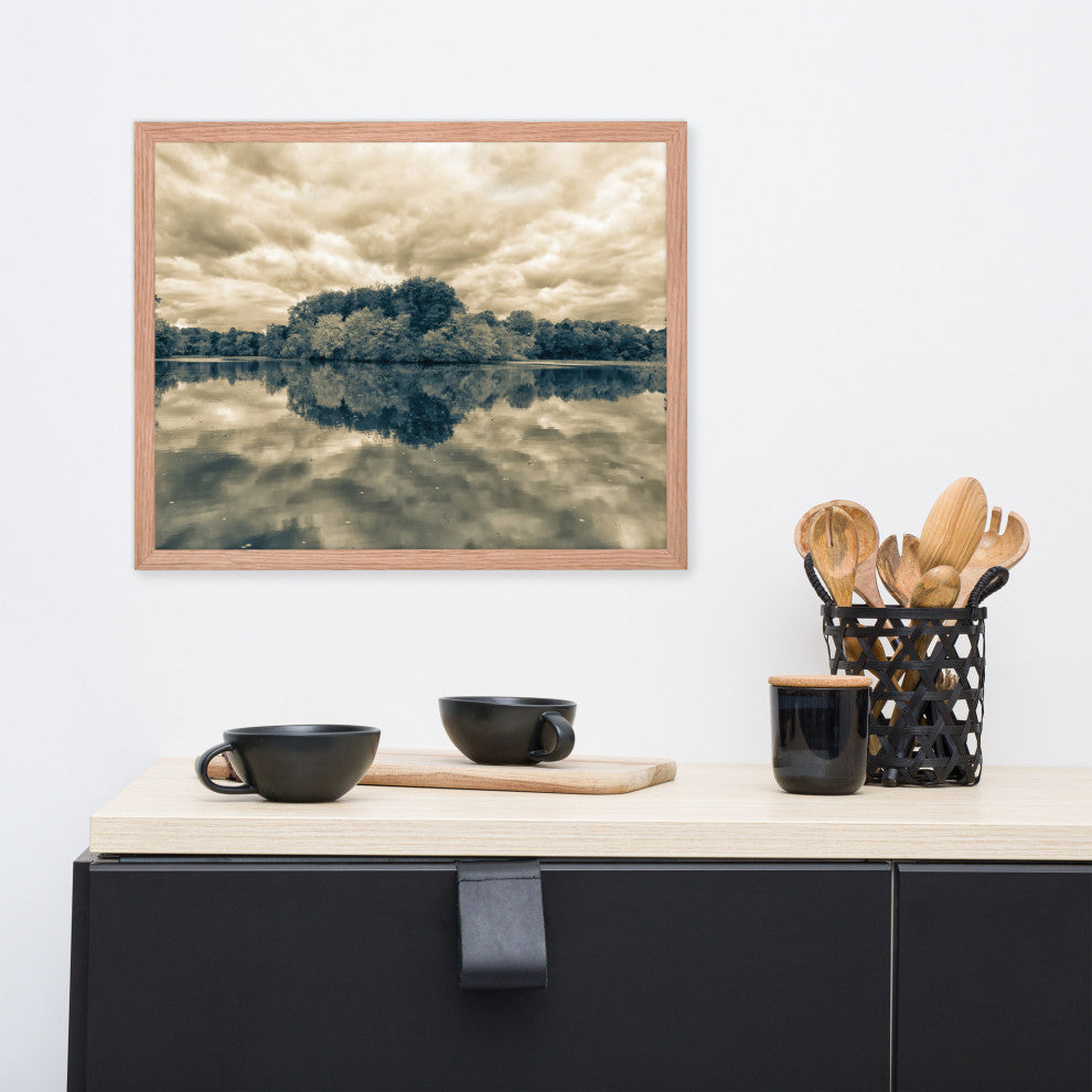 Autumn Reflections Rural Landscape Sepia Framed Photo Paper Wall Art Prints, Red Oak, 16" X 20"