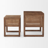 Grier Medium Brown Solid Wood & Cane Nesting Accent Tables (Set of 2)