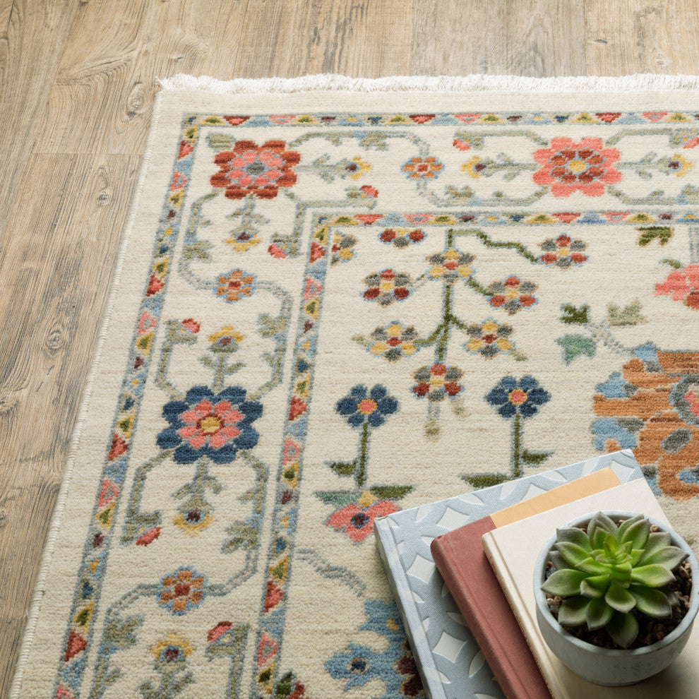 Leoness Floating Floral Indoor Area Rug, Ivory, 2' x 6'