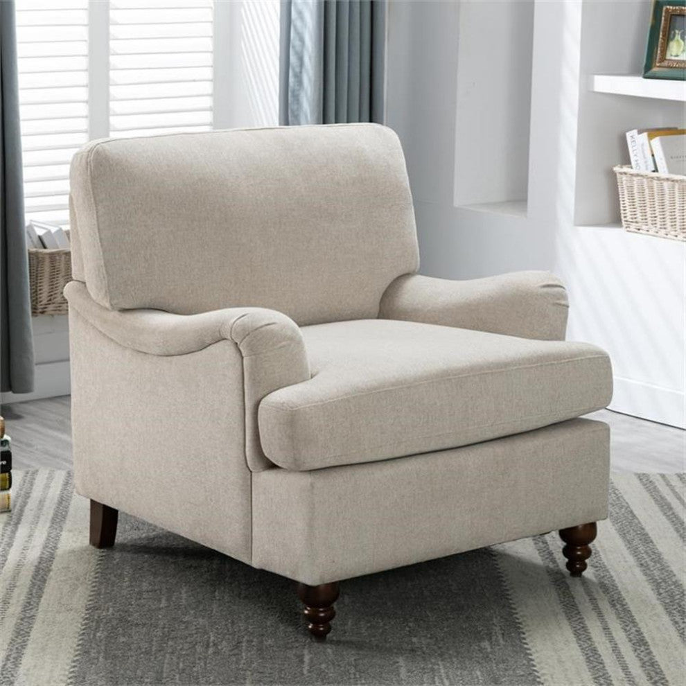 Bowery Hill Transitional Wooden Fabric Arm Chair in Sea Oat Beige