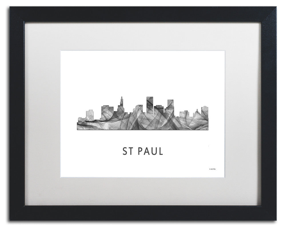 Marlene Watson 'St Paul Minnesota Skyline' Matted Art, Black Frame, White, 20x16