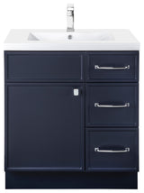Manhattan Vanity, 1-Door 3-Drawer, Blue, 30", Single Bowl