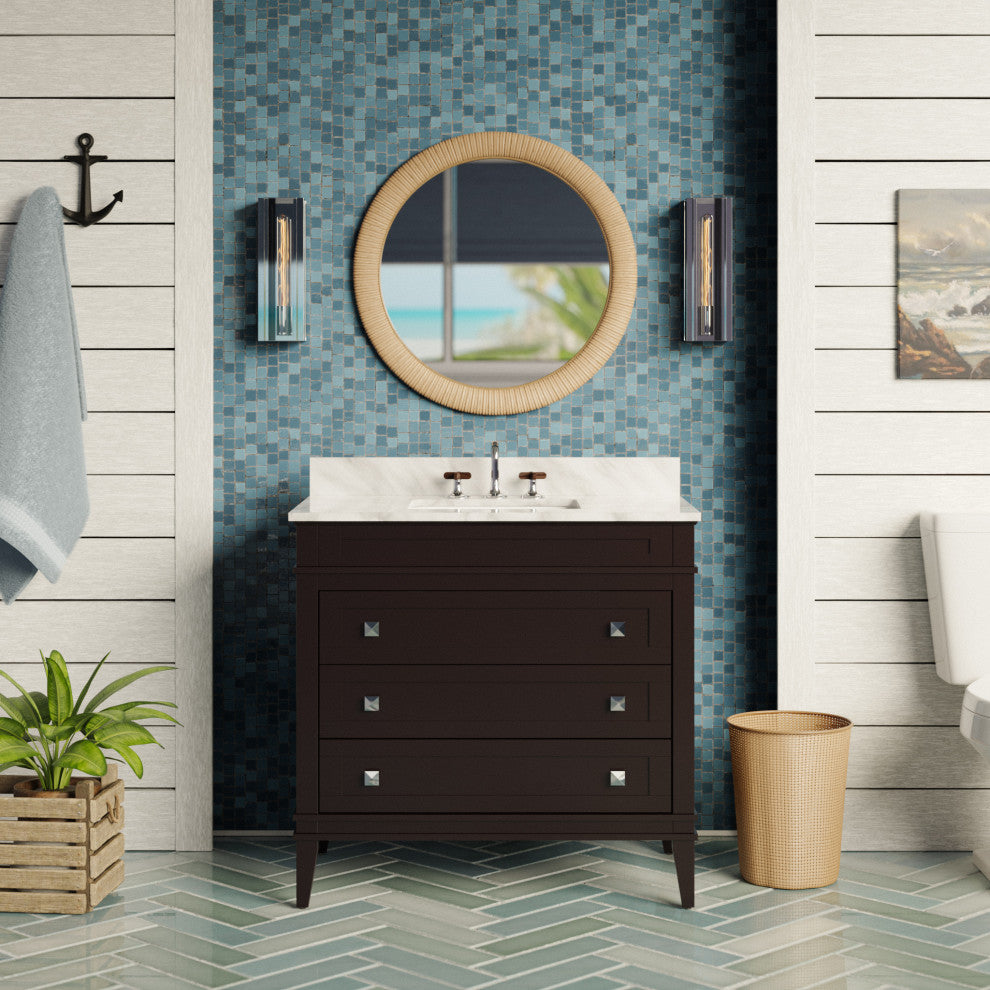 Eleanor 36" Bathroom Vanity, Chocolate, Carrara Marble