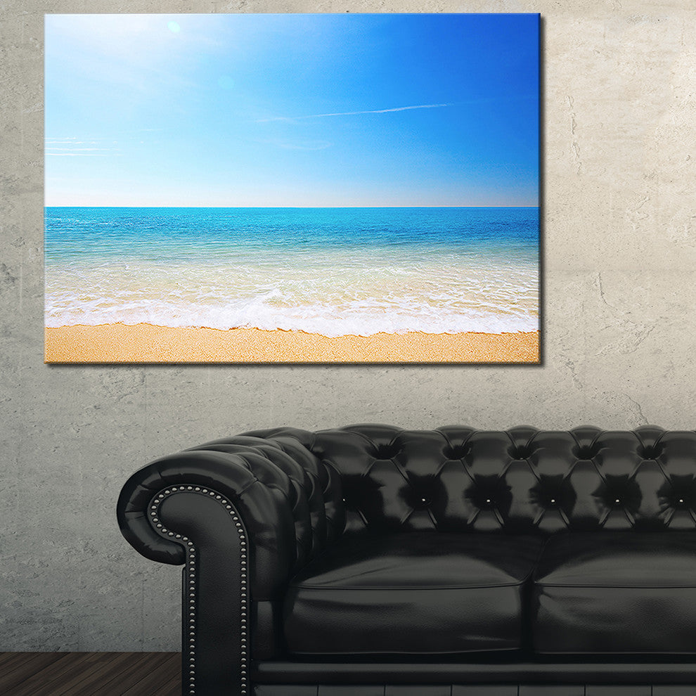 "Blue Waves at Tropical Beach" Seashore Canvas Photo Print, 32"x16"