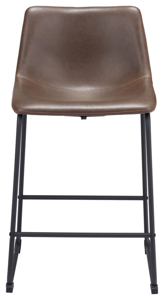 Counter Chair, Set of 2, Faux Vinyl Leather, Vintage Brown Black, Industrial