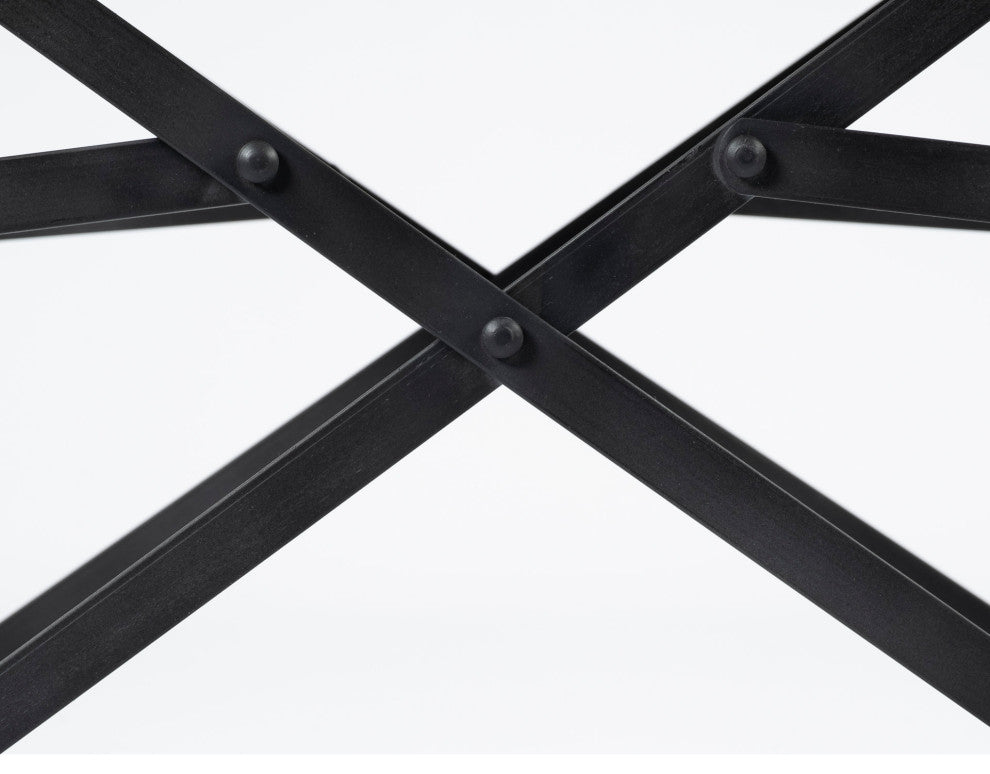 Direttore Black Genuine Leather With Black Metal Folding Frame Dining Chair