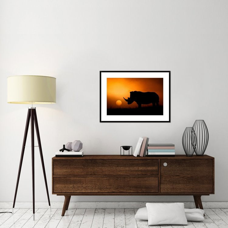 "Rhino Sunrise" Framed Digital Print by Mario Moreno, 38"x28"