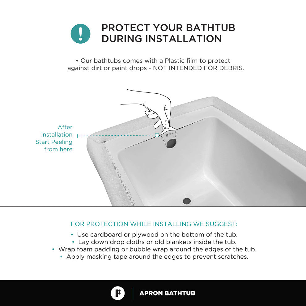 Acrylic Apron Soaking Bathtub, White, 66"x36", Left, Without Drain