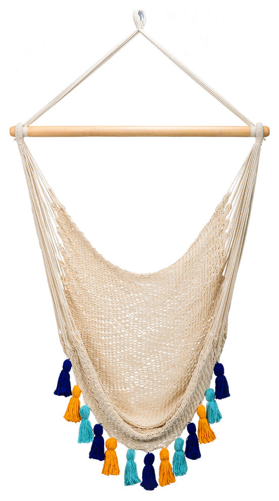 Deluxe Natural Cotton Hammock Swing with Hue Inspired Tassels