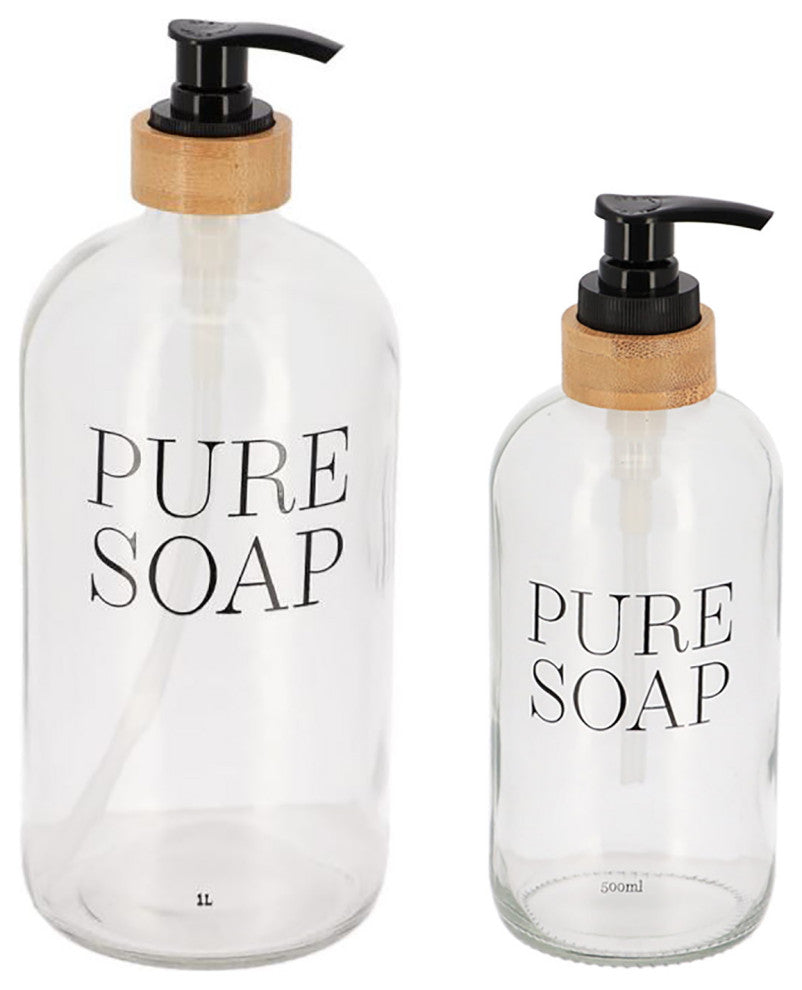 Glass and Bamboo Soap Dispenser Pure Soap, 34 fl oz