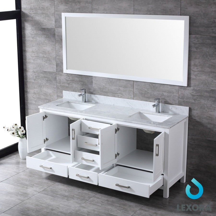 Jacques 72" Double Vanity Cabinet Carrara Marble Top Sinks, 70" Wall Mirror