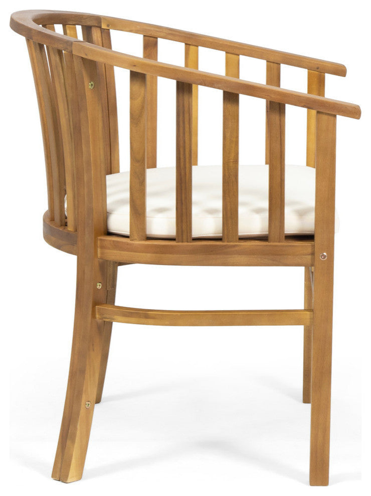 Nola Outdoor Wooden Dining Chairs With Cushions, Set of 2, Cream, Teak Finish