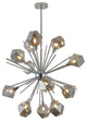 12-Light 33" Gold Metal Chandelier With Smoke Glass Shades, Chrome