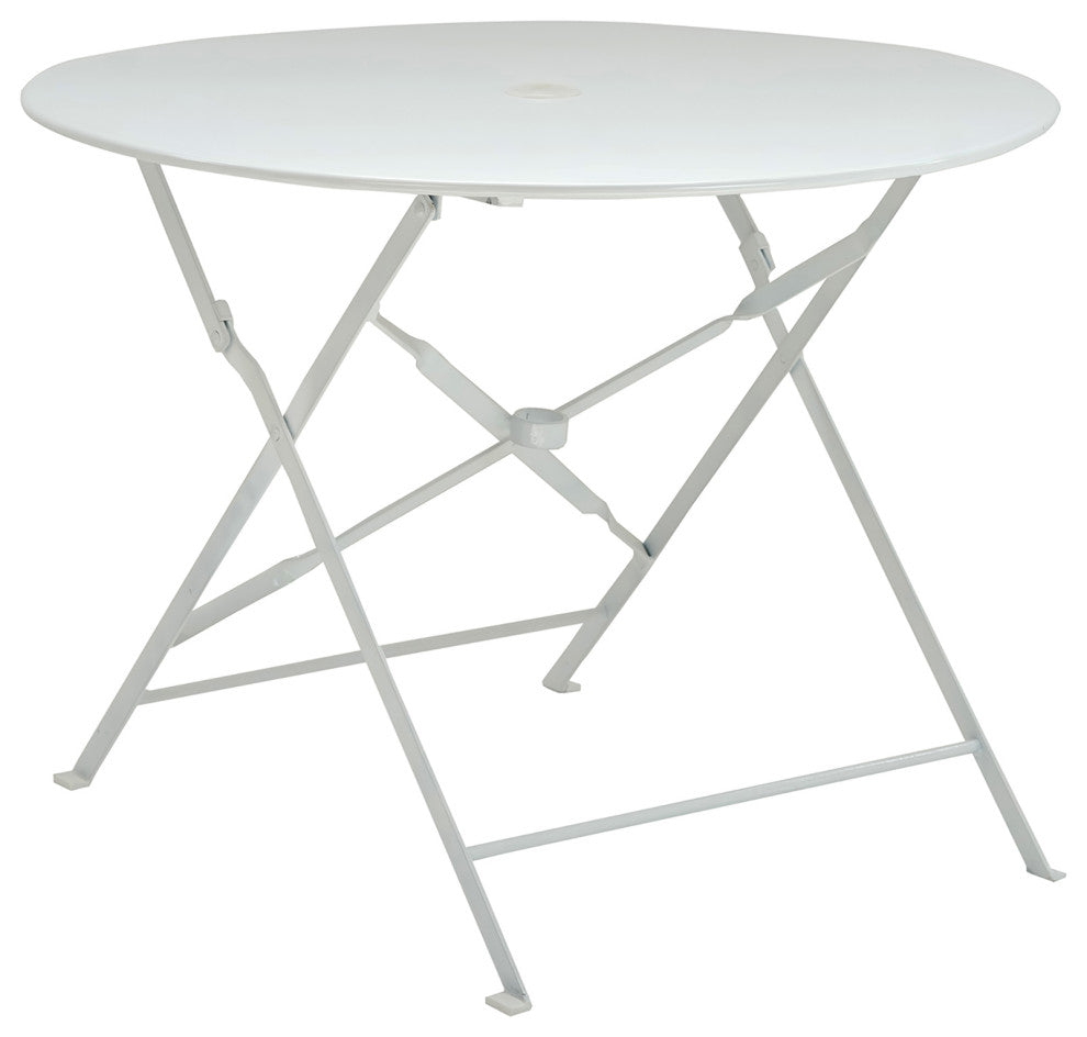 36" Round Folding Metal Bistro Table With Umbrella Hole, White