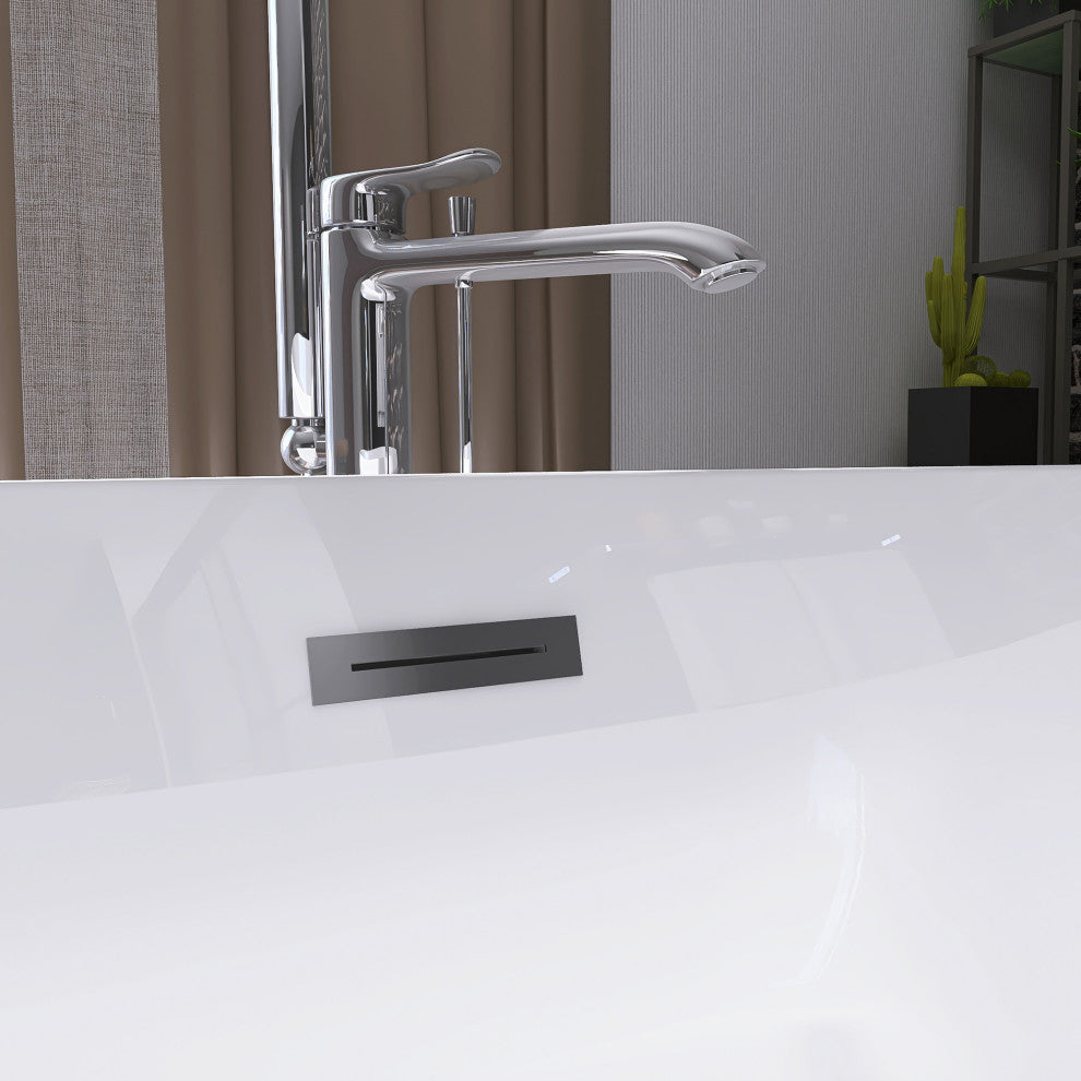 Acrylic Oval Freestanding Flatbottom Soaking Bathtub in Glossy White, 67"31"