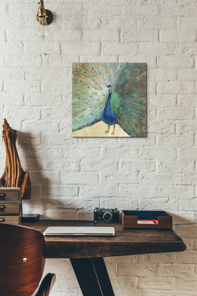 "Blue Peacock" Giclee Canvas Wall Art, 12"x12"