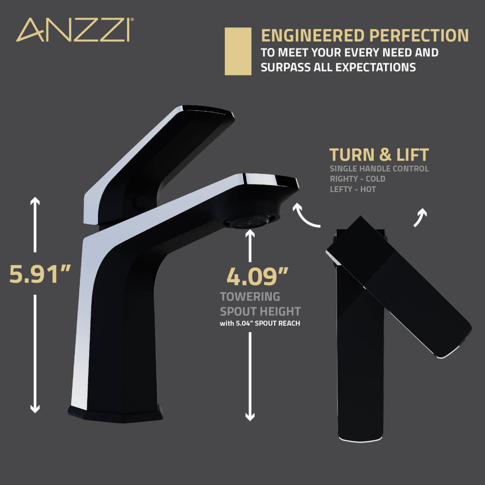 1-Handle Bathroom Faucet, Matte Black and Chrome