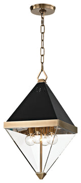 Coltrane 4 Light Pendant, Aged Brass Finish, Clear Acrylic