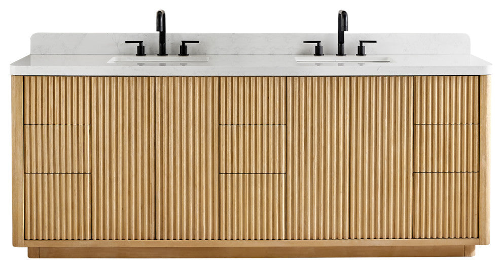 Clayton Bathroom Vanity, Washed Light Brown, 84", No Mirror