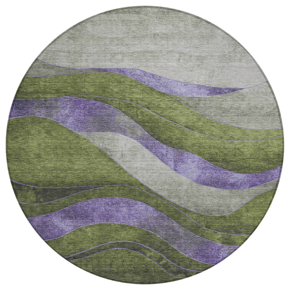 Machine Washable Indoor/Outdoor Chantille ACN1892 Olive 8' x 8' Round Rug