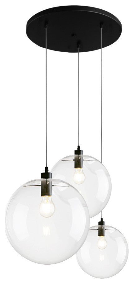 Modern Clear Glass Globe Pendant Light, 3 Light