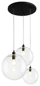 Modern Clear Glass Globe Pendant Light, 3 Light