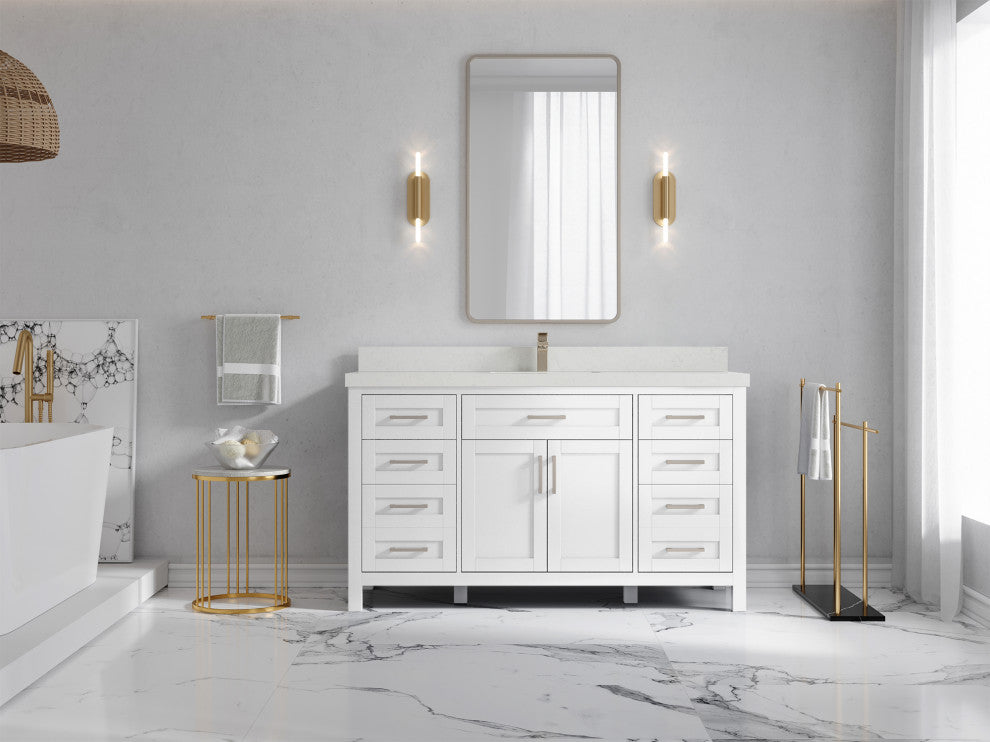 Cambridge 60 Single Bathroom Vanity in White 2" Carrara Quartz