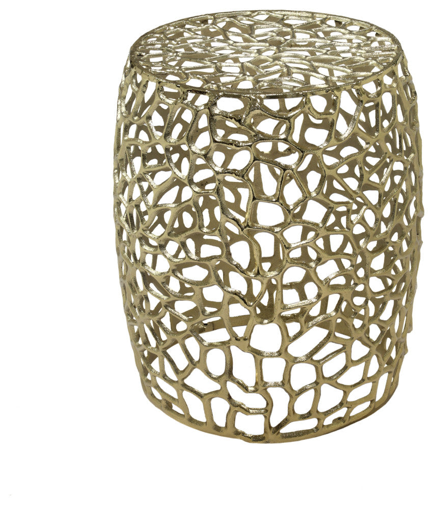 GDF Studio Aluminum Mesh Design Drum End Table, Gold
