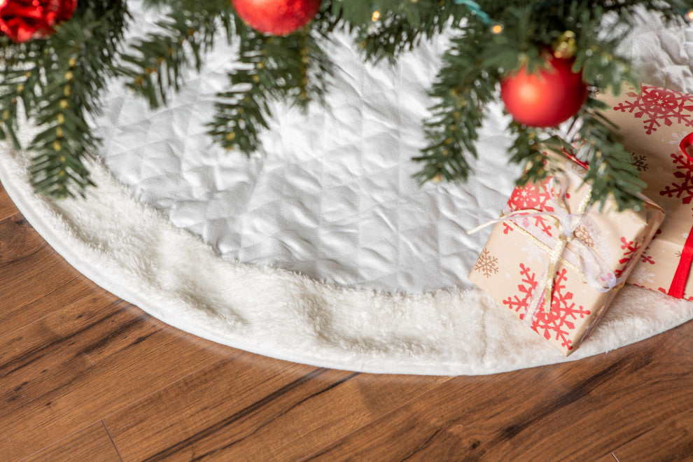 Cream Diamond Quilted Holiday Tree Skirt